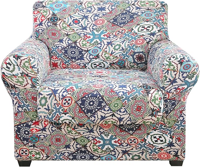 hyha Stretch Couch Covers, Chair/Sofa Covers, Armchair Slipcover for Dogs | Floral Pattern, Printed, 2 Pieces, Separate Couch Cushion Slipcover, Soft Chair Cover with Elastic Bottom for Pets (Armchair) by hyha