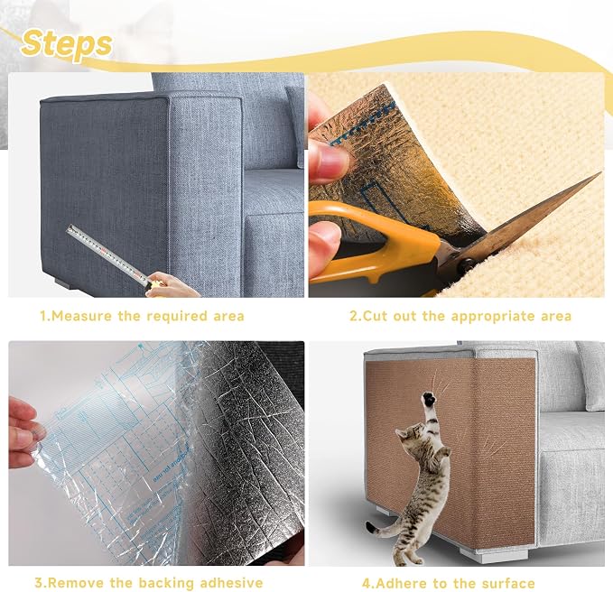 Cat Scratch Furniture Protector, 78.7''x15.8'' Trimmable DIY Self-Adhesive, Durable Corner Scratcher Couch Protectors from Cat Claws for Sofa, Tree Shelves & Scratching Posts (Brown) - Image 8