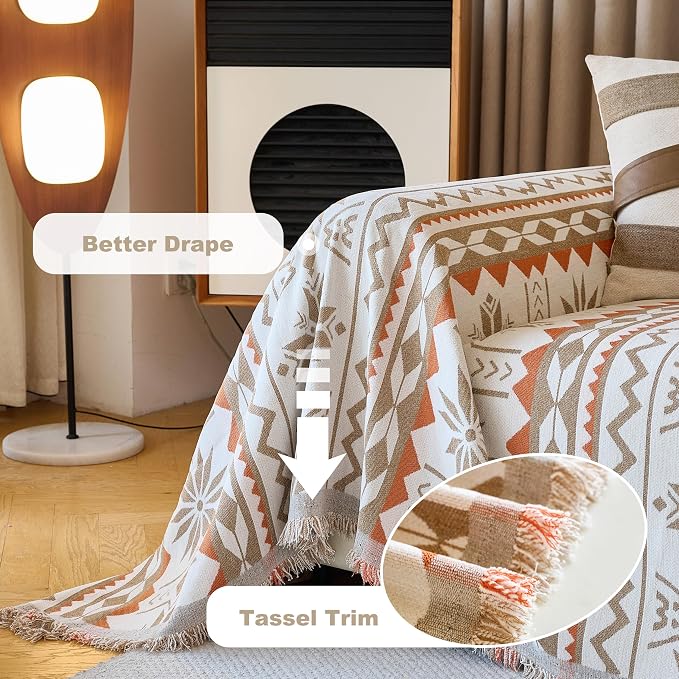 Couch Cover for Dogs Washable Sofa Cover, Sectional Couch Covers, Sofa Covers for 2 Cushion Couch, Non Slip Stripe Sofa Slipcovers Furniture Protector (Khaki Orange, 71 * 134) - Image 3