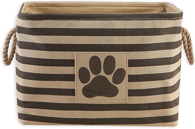 Bone Dry Pet Storage Collection Striped Paw Patch Bin, Medium Rectangle, Brown by BoneDry
