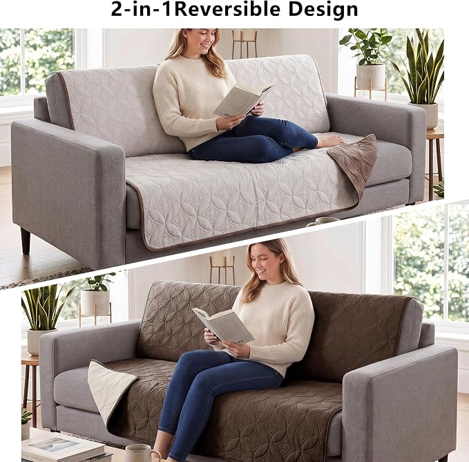 Waterproof Couch Cover for Dogs - Washable Pets Furniture Protector | TPU Leak-Proof Liner, Lightweight & Reversible, Fits Chair, Sofa, Bed, 68" x 82" , Chocolate/Cream - Image 4
