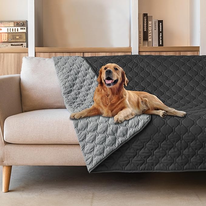 gogobunny 100% Double Sided Waterproof Dog Blanket Soft Pet Bed Cover Reversible Protect Furniture Couch Sofa Car for Puppy Large Dog Cat (Dark Charcoal/Light Charcoal, 52x82 Inch (Pack of 1)) by gogobunny