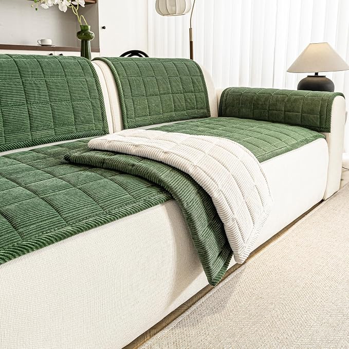 Couch Covers for Dogs, Non Slip Washable Pet Couch Covers for Sofa | 27.6”x82.7” Green Soft Velvet Sofa Covers for 3-4 Cushion Couch, Couch Protect Against Pet Hair, Scratches & Stains - Image 3