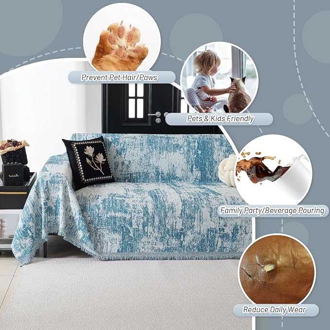 MYSKY HOME Boho Couch Cover for Dogs Washable Sage Abstract Couch Sofa Protector for Cats Pets Friendly Chenille Geometric Sofa Covers Soft Durable Farmhouse Sofa Slipcovers, 71" X102" - Image 3