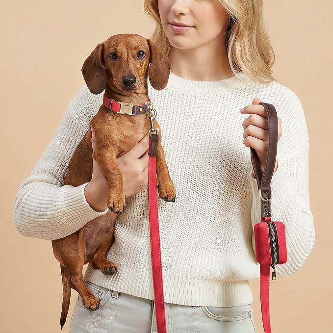 PU Leather Dog Leash for Small Dogs, 5ft Soft Padded Handle, Red | Comfortable Grip for Daily Walking Training, Full Control, Metal D-ring, Tangle-Free 360° Swivel Clasp, Easy to Clean, 5/8in - Image 2