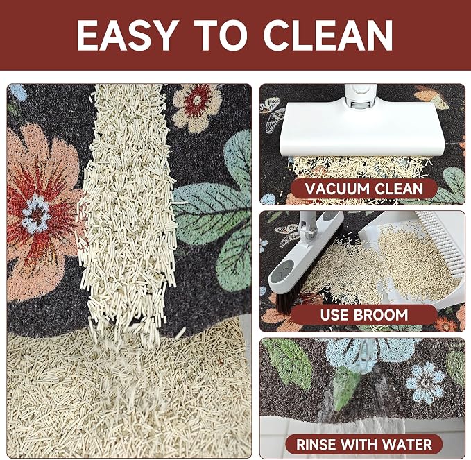 Cat Litter Mat,35"x23" Large Cute Litter Box Mat,Traps 100% Litter | Easy Clean for Scatter Control, Soft on Kitty Paws, Bohe cat food mat,Waterproof Urine Protection, Non-Slip, decor litter mat - Image 6