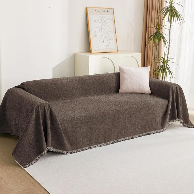 MYSKY HOME Couch Covers for 3 Cushion Couch Sofa, Sectional Couch Cover L Shape Chenille Couch Cushion Covers for Pets, Furniture Protector Cover for Dogs, Kids, 91"X150", Deep Chocolate - Image 9