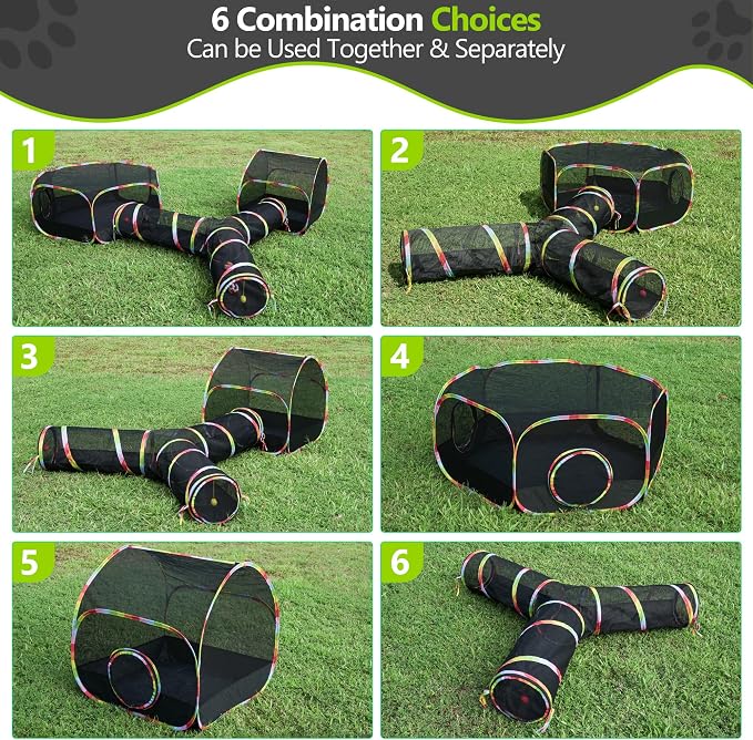 Outdoor Cat Enclosure, 3-in-1 Portable Pop Up Cat Mesh Tent with Tunnel for Cat Run, Easy Set Up and Foldable Catio Playground for Indoor Cats, Rabbits & Small Animals, Includes Storage Bag - Image 4