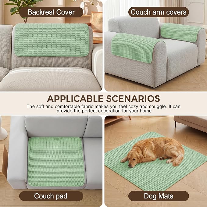 Foxdecor Couch Arm Covers for Sofa Arm Chair Covers Set of 2 | Sofa Arm Covers Cat Scratch Resistant Couch Protectors, Washable Armrest Cover Furniture Arm Covers, Sage Green 26x26 in - Image 4