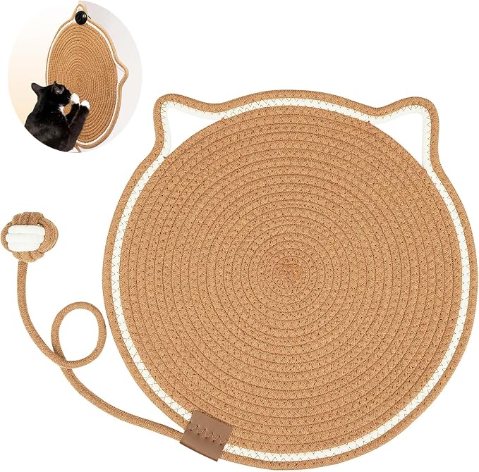 Cat Scratcher Mat, Natural Cotton Rope Cat Scratch Pad, 15.7'' Round Horizontal Floor Cat Scratching Pads for Indoor Cats, Cat Furniture Protector for Wall, Couch, Carpets, Sofas by LetalongPetSupplies
