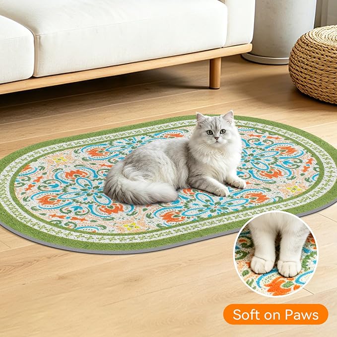 Cat Litter Mat, 33"x22" High Density PVC Litter Trapping Mat, Non-Slip, Waterproof & Urine-Proof Litters Catcher Mats, Keep Floor Clean, Soft on Kitten Paws, Cat Essentials Bean Green - Image 5