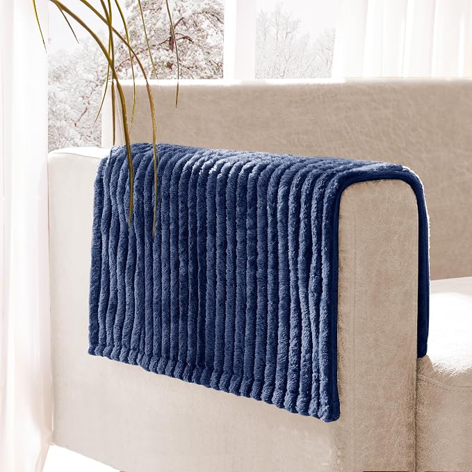 100% Waterproof Couch Arm Covers 2pcs, Fuzzy Chair Arm Covers Thick Soft Recliner Chair Armrest Protectors, Non-Slip Couch Armrest Cover Pet mats for Sofa (Navy Blue, 22" x 22" 2 Pack) by Meider