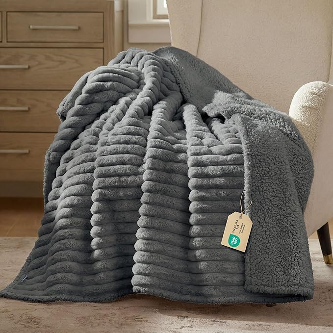Bedsure ComfyFleece™ Waterproof Dog Blankets for Large Dogs,50x60 | Soft Plush Couch Cover,Washable Corduroy Fleece for Furniture Protector,Cozy Calming Reversible Pet Blanket, Warm Grey by Unknown
