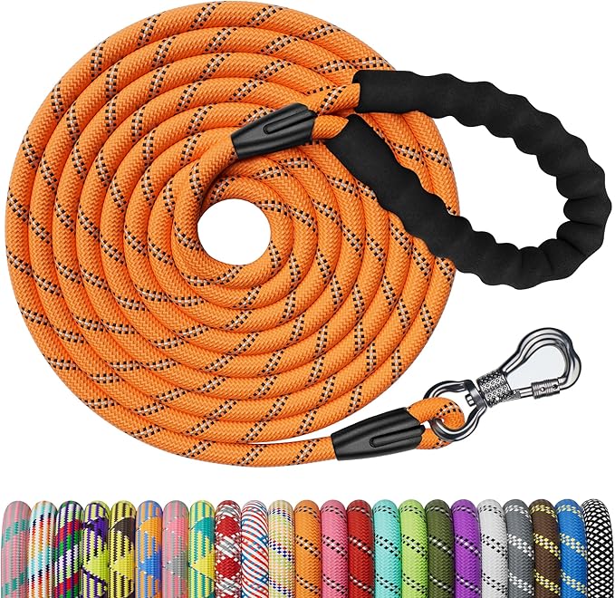 NTR Long Dog Leash, 20FT Check Cord with Swivel Lockable Hook and Comfortable Padded Handle for Reflective Dog Leash for Small Medium and Large Dogs Walking Training Hiking Camping Playing by NTR