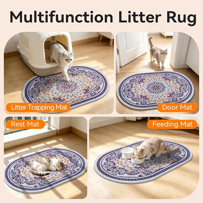 Cat Litter Mat, 40"x30" High Density PVC Litter Trapping Mat, Non-Slip, Waterproof & Urine-Proof Kitty Litter Catcher Mats, Soft on Kitten Paws, Easy to Clean, Cat Essentials Blue - Image 6