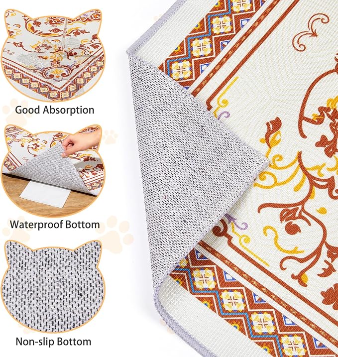 Washable Cat Litter Mat 48"x36" Waterproof Trapping Pad | Kitty Litter Box Mat Featuring A Non-Slip Base And Decorative Design To Trap Scatter For Home Floor Protection - Image 4