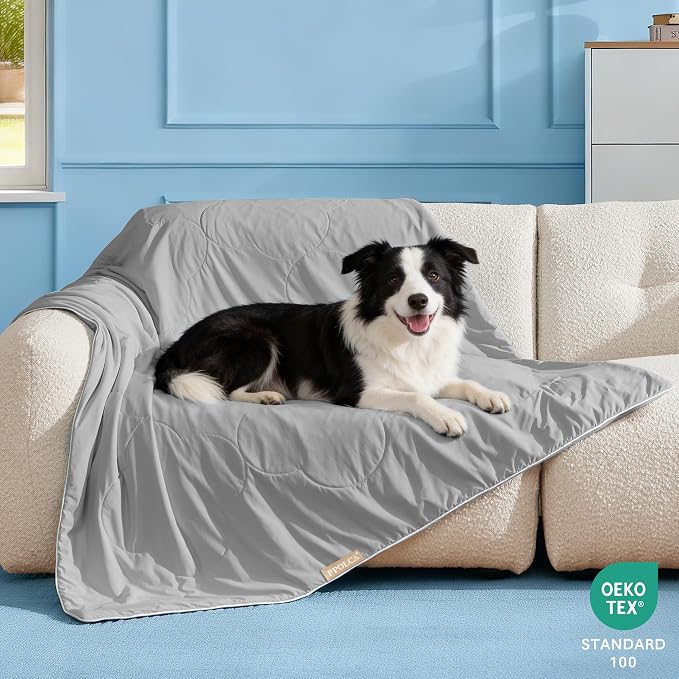 PPOLCA Cooling Waterproof Pet Blanket for Large Dogs - Q-MAX>0.5, Breathable Summer Cold Pet Blanket, Machine Washable Throw Sofa Protector, 50x60, Grey - Image 5