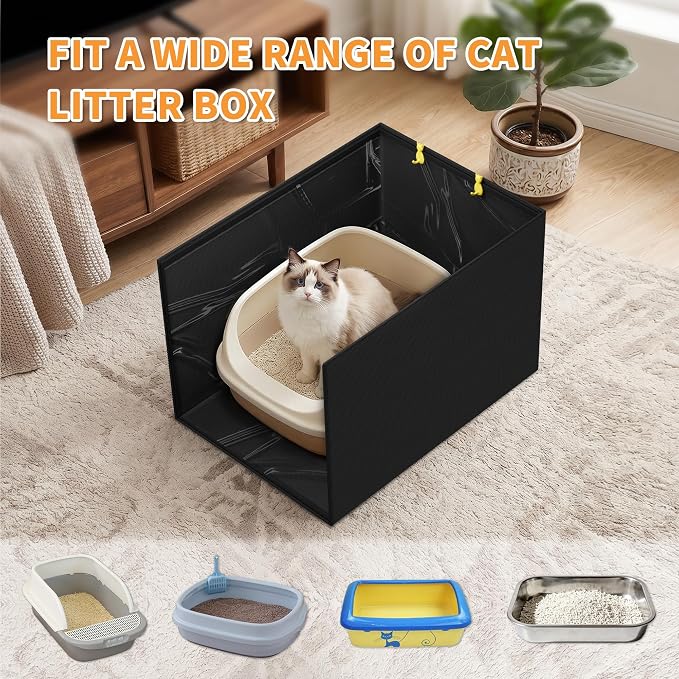 Aokeyee Black High Side Cat Litter Box Enclosure Splash Guard | All-Inclusive Waterproof, 27.16x21.65x16.53, Foldable Anti-Leakage Dust Control - Image 5