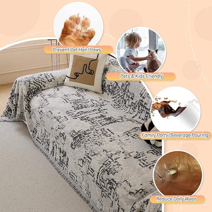 MYSKY HOME Boho Couch Cover Sofa Covers, Couch Covers for 2 Cushion Couch Sofa, Chenille L Shape Sectional Couch Cover- Pet-Friendly, Machine Washable, Sofa Protector for Kid, 71"x118", Dark Grey Maze - Image 4