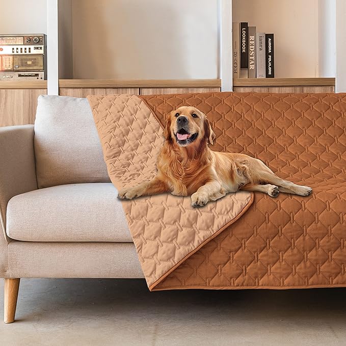 gogobunny Waterproof Dog Blankets for Large Dogs, Pet Bed Cover Breathable | Washable Pee Pads, Quilted Throw Blanket, Furniture Protector for Couch Sofa Bed Car, 82x82 Inch Dark/Light Pumpkin by gogobunny