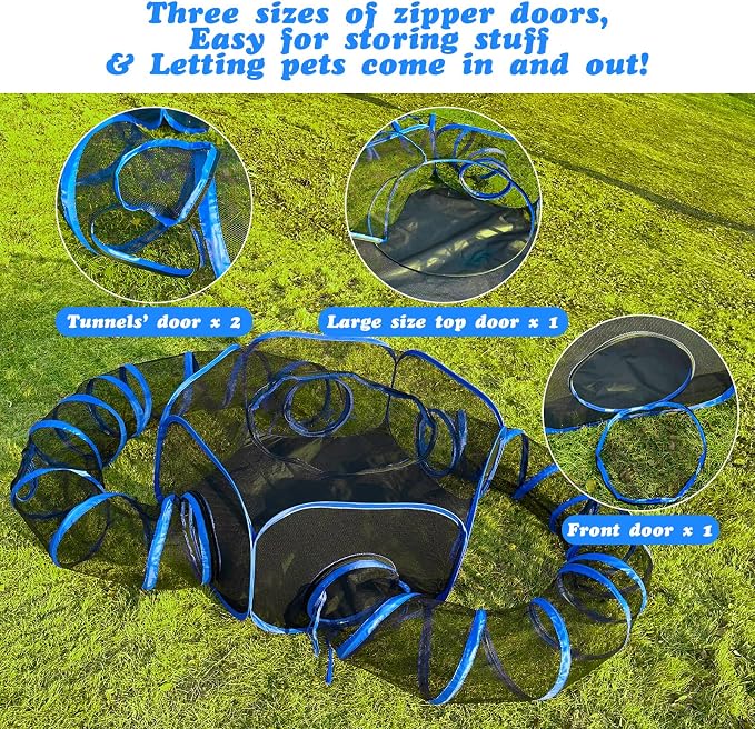 Outdoor Cat Enclosures Playground with 2 Circle Playpen Tunnels Catio, Outside House Include Portable Tent for Cats, Kitty and Small Animals - Indoor Outdoor Fence with Top Cover - Image 4