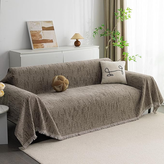 MYSKY HOME Couch Covers for 2 Cushion Couch Sofa, Chenille L Shape Sectional Couch Cover - Pet-Friendly, Machine Washable, Non-Slip Sofa Protector for Dogs, Kids, 71"x118", Sand by MYSKYHOME