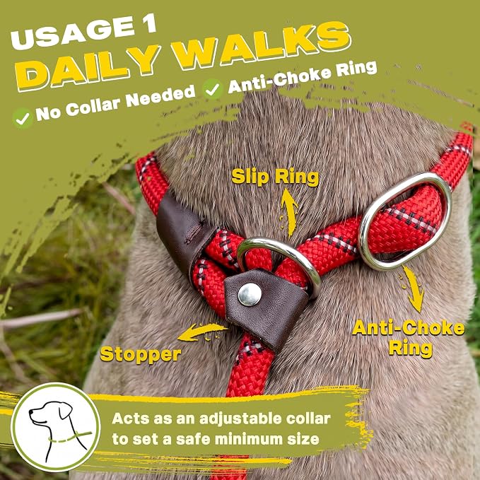 Fida Durable Slip Lead Dog Leash, 4 FT x 1/2" Dog Training Leash, Red - Image 4