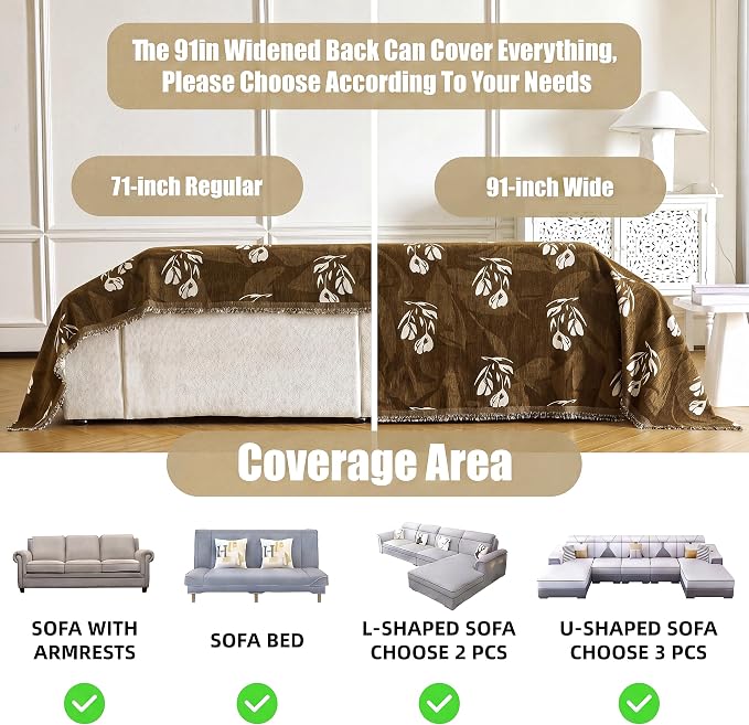 Couch Cover for Dogs Washable Sofa Cover, Sectional Couch Covers, Sofa Covers for 2 Cushion Couch, Non Slip Stripe Sofa Slipcovers Furniture Protector (Floral ‌Brown 91x102) - Image 3