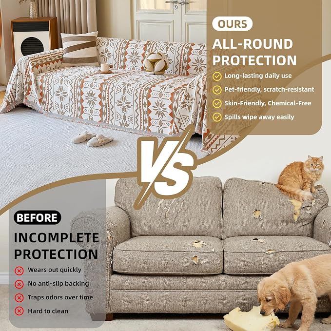 Couch Cover for Dogs Washable Sofa Cover, Sectional Couch Covers, Sofa Covers for 2 Cushion Couch, Non Slip Stripe Sofa Slipcovers Furniture Protector (Khaki Orange,91 * 118) - Image 9