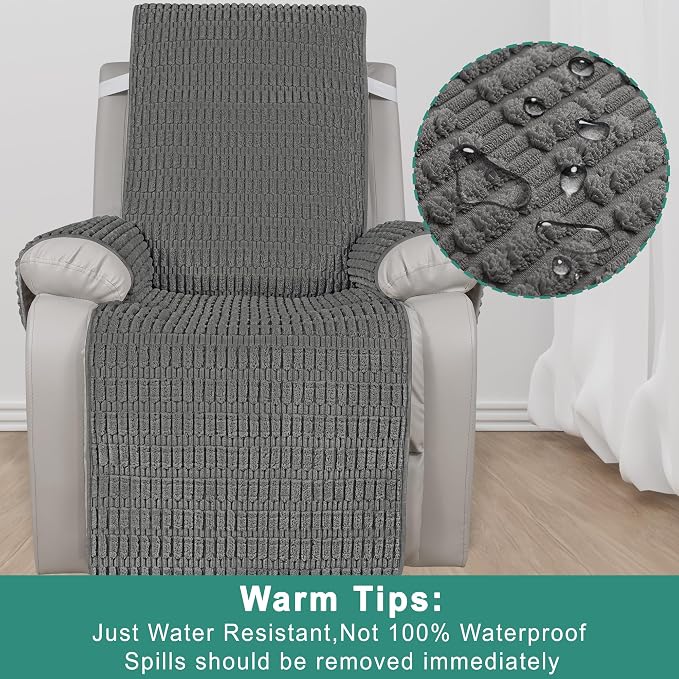 Foxdecor Recliner Chair Covers, Recliner Cover Non-Slip Chair Covers, Washable Recliner Couch Cover Furniture Protector, Cover for Recliner Chair with Elastic Straps. (Dark Grey, 23" W) - Image 6