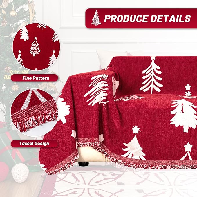 MYSKY HOME 71X102 inches Chair Christmas Couch Cover, Sectional Sofa Covers Sofa Slipcover for 1 Cushion Couch, L Shape Couch Covers for Dogs, Kids, Washable Sofa Blanket, Furniture Protector, Red - Image 3