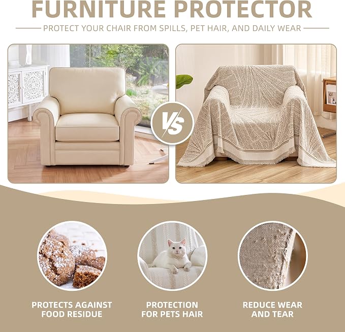 Couch Cover for Dogs Washable Sofa Cover, Sectional Couch Covers, Sofa Covers for 2 Cushion Couch, Non Slip Stripe Sofa Slipcovers Furniture Protector (Khaki, 91 * 71) - Image 2