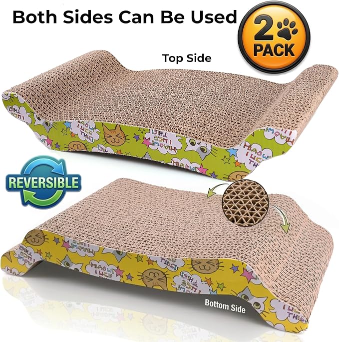 2 Pack Wave Cardboard Cat Scratcher, 17"x8.5" Curved Cat Lounge | Reversible Corrugated Cat Scratch Pad, Cat Couch Bed for Indoor Cats Natural Scratching Stretching Lounging, Includes Catnip - Image 8
