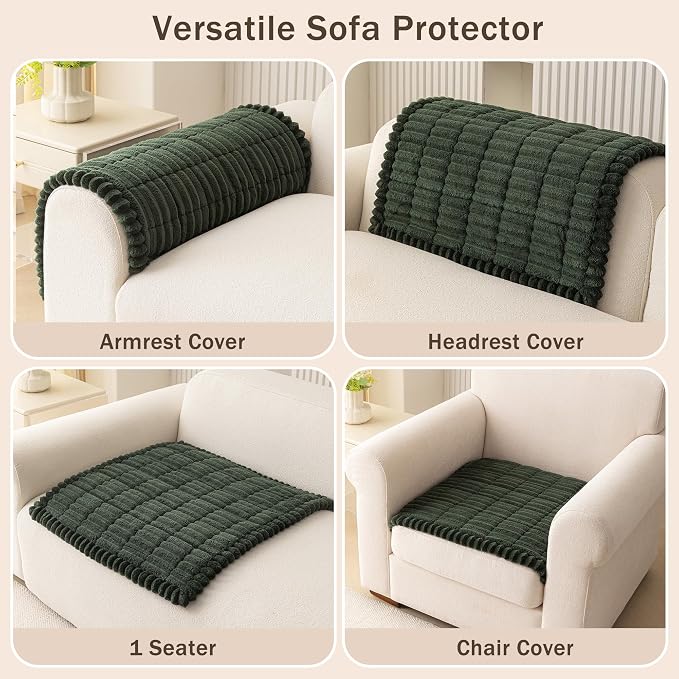 MEETSKY Couch Arm Covers for Dogs, Non Slip Plush Chair Covers Washable | Thick Plush Couch Protector for Chair / Armrest / Backrest, Sofa Slipcovers Against Fur, Dirt, Moss Green, 27.6" x 27.6" - Image 3