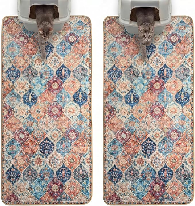 Hompet Cat Litter Mat 2 Pack, 24.8x54 Large Machine Washable Trapping Mats for Cats, Super Absorbent & Urine-Proof Cat Litter Box Mat for Floor, Waterproof & Non Slip Kitty Litter Rug by Hompet