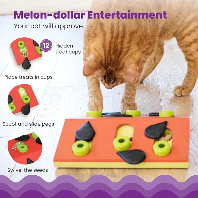 Catstages Nina Ottosson Melon Madness Puzzle & Play Cat Toy, 10.6" | Level 2 Intermediate, 12 Hidden Treat Cups, Problem Solving, Interactive Enrichment, Slow Feeder, Indoor Cats & Kittens - Image 3