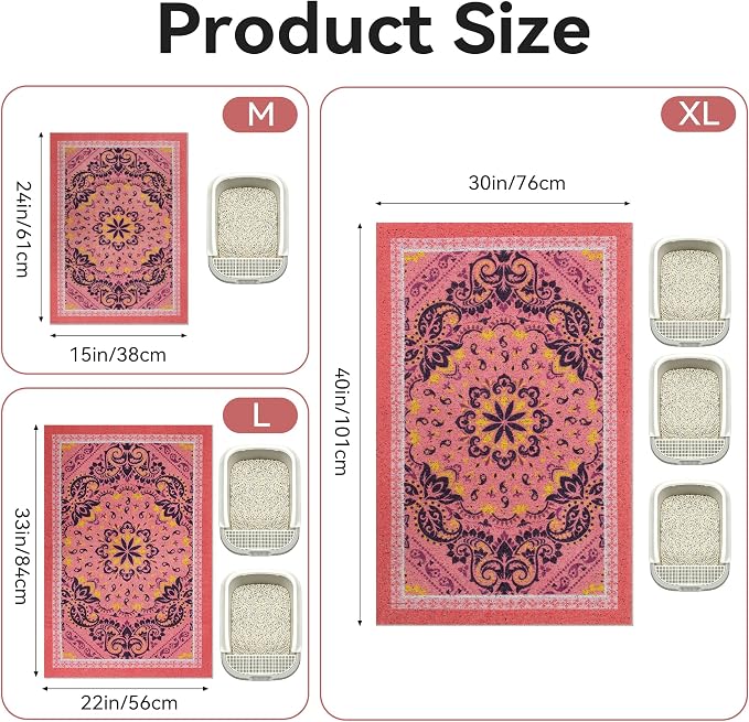 Cat Litter Mat, 24"x15" High-Density PVC Cat Litters Trapping Mat, Waterproof & Non-Slip Backing, Litter Box Catcher, Soft on Kitty Paws, Easy Washable Pet Supplies Pink - Image 6