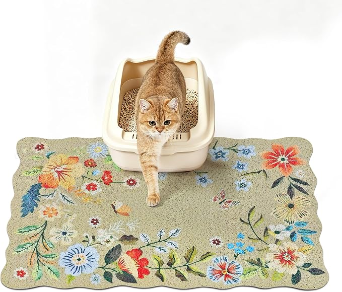 Cat Litter Mat,24"x16" Small Cute Litter Box Mat,Traps 100% Litter | Easy Clean for Scatter Control, Soft on Kitty Paws, Bohe cat food mat,Waterproof Urine Protection, Non-Slip, decor litter mat by YOSEPATI