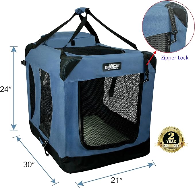 EliteField 3-Door Soft Dog Crate with Bed & Carrying Bag (2-Year Warranty) | 3 Mesh Doors, Steel Frame, Removable & Washable Crate Cover and Bed Cover, Storage Pockets, Indoor/Outdoor, Foldable - Image 2
