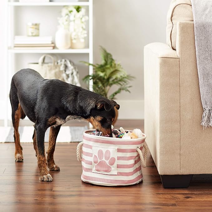Bone Dry Pet Storage Collection Striped Paw Patch Bin, Rose, Small Round - Image 5