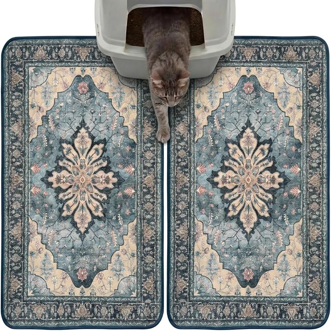 Hompet Cat Litter Mat 2 Pack, 18x28 Machine Washable Trapping Mats for Cats, Super Absorbent & Urine-Proof Cat Litter Box Mat for Floor, Waterproof & Non Slip Kitty Litter Rug by Hompet