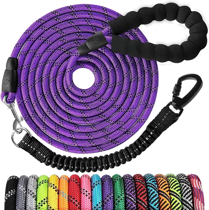 jenico Long Dog Leash 25FT: Heavy Duty Nylon Rope Leashes for Dogs Training with Reflective Threads Bungee and Padded Handle - Dog Lead for Large Small Medium Dogs Outside Walking Hiking by jenico