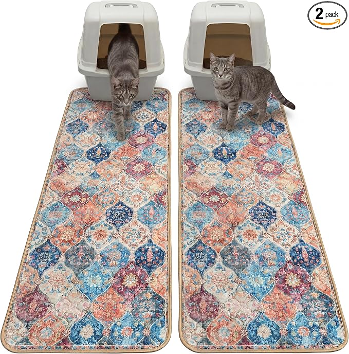 Hompet Cat Litter Mat 2 Pack,18x54 Large Machine Washable Trapping Mats for Cats, Super Absorbent & Urine-Proof Cat Litter Box Mat for Floor, Waterproof & Non Slip Kitty Litter Rug by Hompet