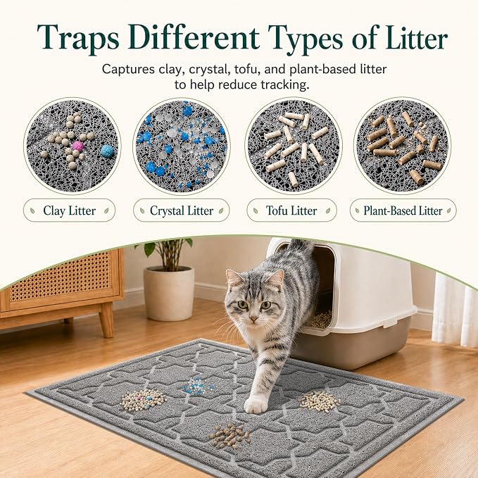 Yimobra Cat Litter Mat, Easy Clean Trapping PVC Mat, 35.4" x 23.6", Waterproof Backing, Non Slip Bottom, Scatter Control Pad for Litter Box, Dark Grey - Image 2