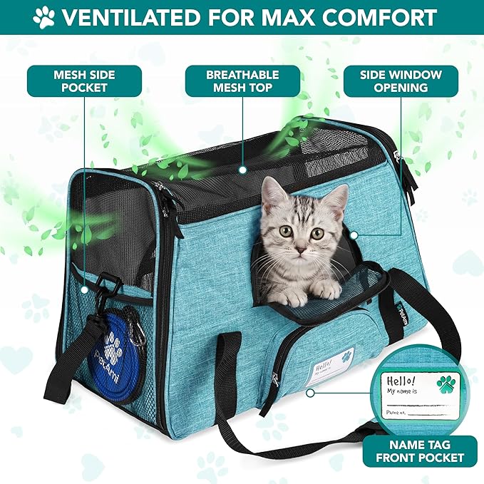 PetAmi Airline Approved Pet Carrier for Cats Small Dogs, Large Heather Blue | Soft Sided TSA Travel Bag, Sherpa Bed, Breathable Mesh Ventilation, Collapsible Bowl, Fits Under Seat, Up to 18 lbs - Image 3