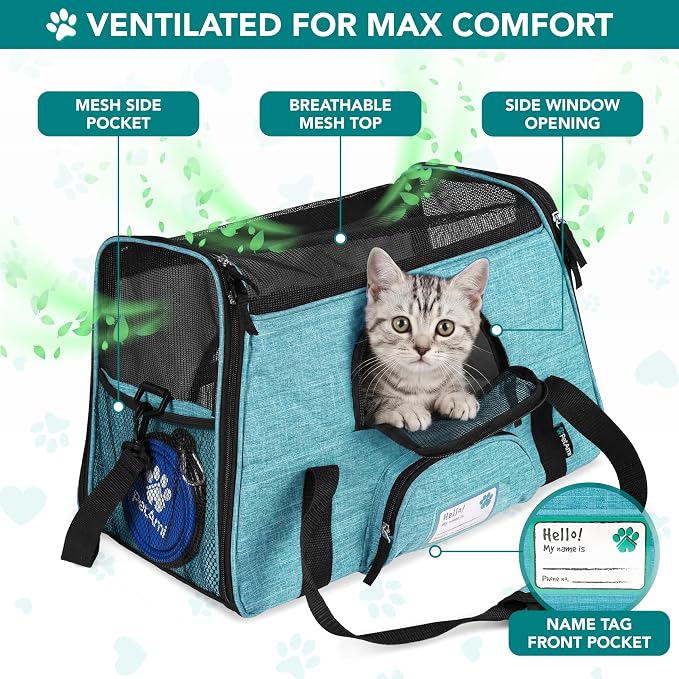 PetAmi Airline Approved Pet Carrier for Cats Small Dogs, Small Heather Blue | Soft Sided TSA Travel Bag, Sherpa Bed, Breathable Mesh Ventilation, Collapsible Bowl, Fits Under Seat, Up to 18 lbs - Image 3