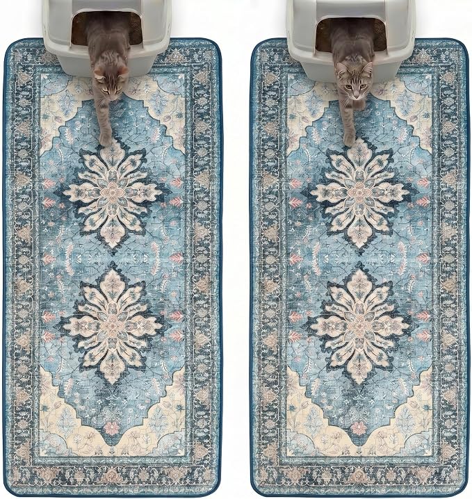 Hompet Cat Litter Mat 2 Pack, 24x60 Large Machine Washable Trapping Mats for Cats, Super Absorbent & Urine-Proof Cat Litter Box Mat for Floor, Waterproof & Non Slip Kitty Litter Rug by Hompet