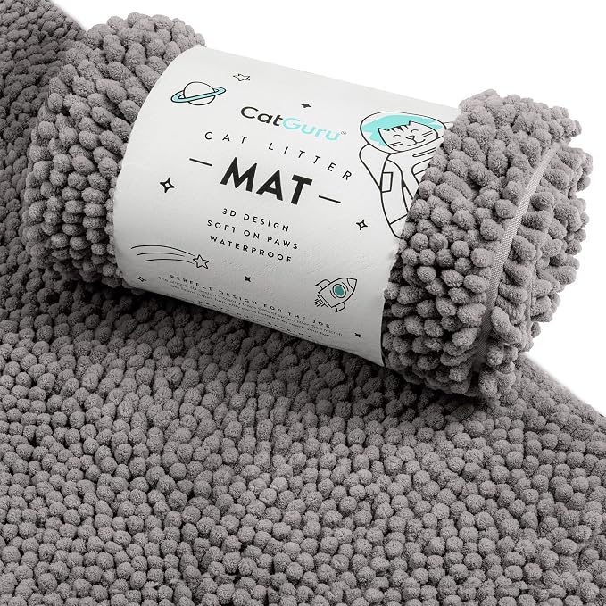 CatGuru Cat Litter Mat, Medium, Extra Large, XXL, Waterproof Litter Box Mat, Non Slip Kitty Litter Mat, Machine Washable Litter Trapping Mat, Soft Litter Tray, Cat Stuff (XXL, Dark/Heavy-Duty) by CatGuru