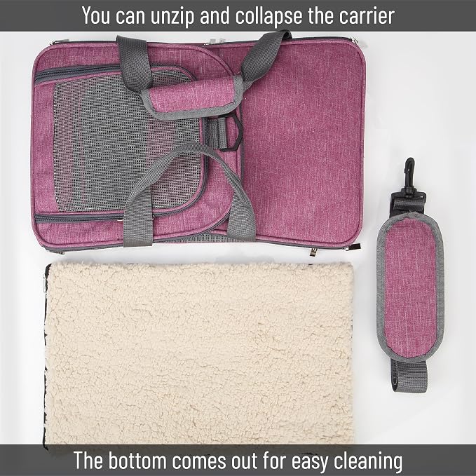 Mr. Pen- Pet Carrier, 17.5" x 11.2" x 11.5", Medium Size, Pink | Portable Travel Carrier for Small Pets, Cats & Small Dogs, Breathable Mesh, Safety Inner Leash - Image 4