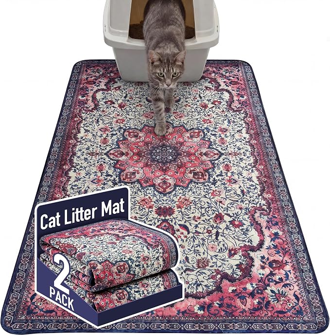 Hompet Cat Litter Mat 2 Pack, 36x60 Large Machine Washable Trapping Mats for Cats, Super Absorbent & Urine-Proof Cat Litter Box Mat for Floor, Waterproof & Non Slip Kitty Litter Rug by Hompet